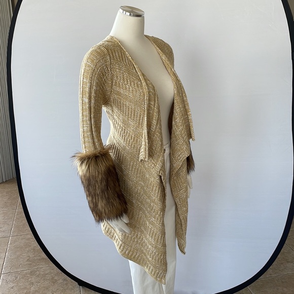 Boston Proper Tweed Sweater Coat, Faux Fur XS - Picture 1 of 10